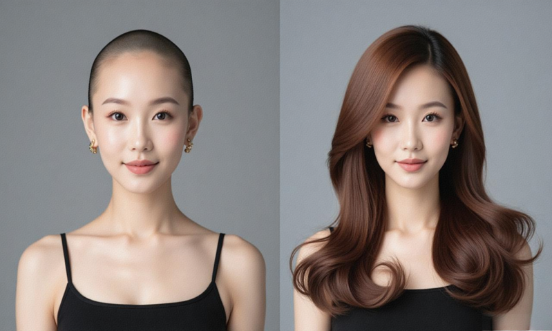 女士假发佩戴效果