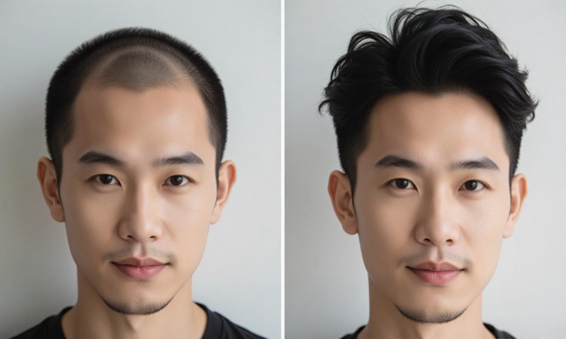 发际线头发稀少佩戴假发片效果
